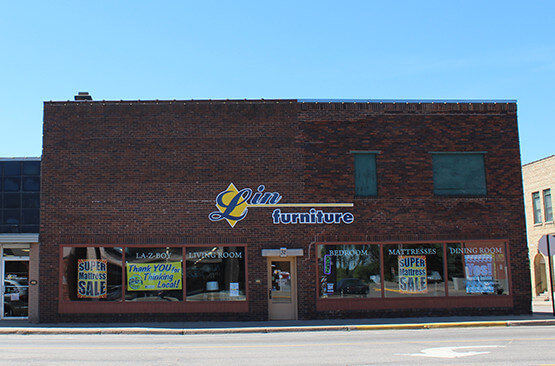 Exterior of Lin Furniture on Broadway in Little Falls, MN
